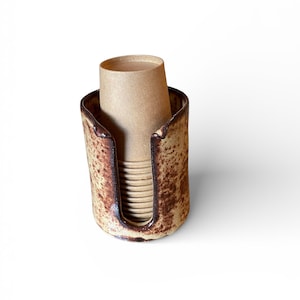 Cream/Rust 3-Ounce Ceramic Handmade Dixie Cup Holder - Stylish Dispenser for Your Solo or Dixie Cups