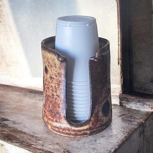 Rustic Cream 3-Ounce Ceramic Handmade Dixie Cup Holder - Stylish Dispenser for Your Solo or Dixie Cups