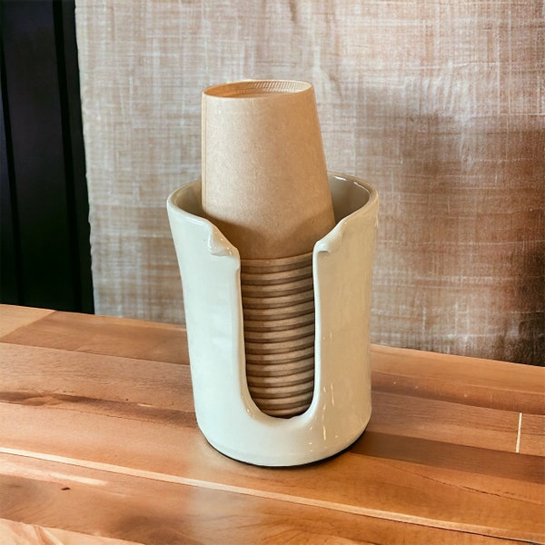 Cream 3-Ounce Ceramic Handmade Dixie Cup Holder - Stylish Dispenser for Your Solo or Dixie Cups