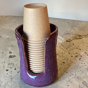 Deep Purple 3-Ounce Ceramic Handmade Dixie Cup Holder - Stylish Dispenser for Your Solo or Dixie Cups