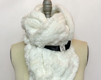 Handmade Soft Luxurious Fluffy Scarves. Faux Fur with accessories. Warm Plush Fashion Accessory. Valentine's gift for Her. Made In USA.