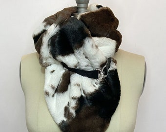 Handmade Soft Luxurious Fluffy Scarves. Cow Faux Fur with accessories. Luxury Winter Neckwear. Valentine's gift for Her. Made In USA.