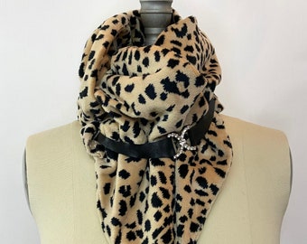 Handmade Soft Luxurious Fluffy Scarves.Cheetah Faux Fur with accessories. Luxury Winter Neckwear. Valentine's gift for Her. Made In USA.