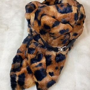 Handmade Soft Luxurious Fluffy Scarves. Tiger Faux Fur with accessories. Luxury Winter Neckwear. Valentine's gift for Her. Made In USA. image 2