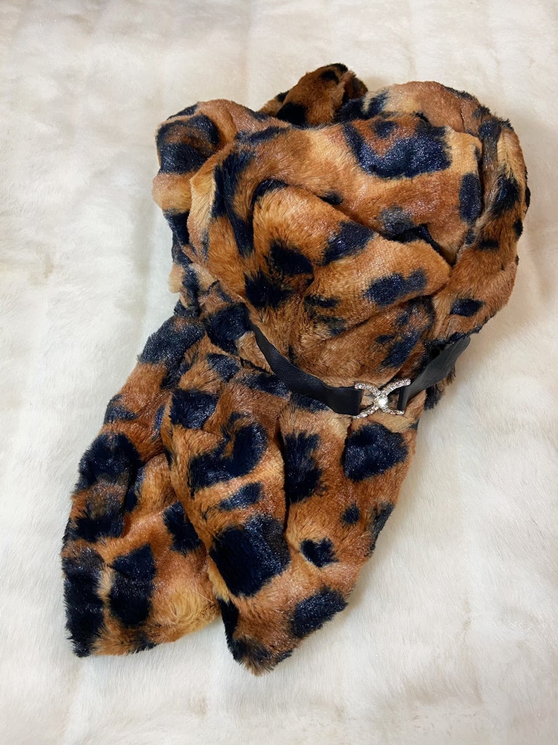 Handmade Soft Luxurious Fluffy Scarves. Tiger Faux Fur with accessories. Luxury Winter Neckwear. Valentine's gift for Her. Made In USA. image 2