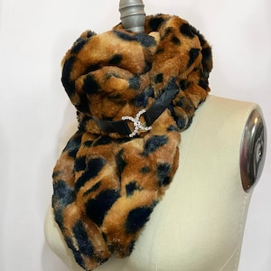 Handmade Soft Luxurious Fluffy Scarves. Tiger Faux Fur with accessories. Luxury Winter Neckwear. Valentine's gift for Her. Made In USA. image 1