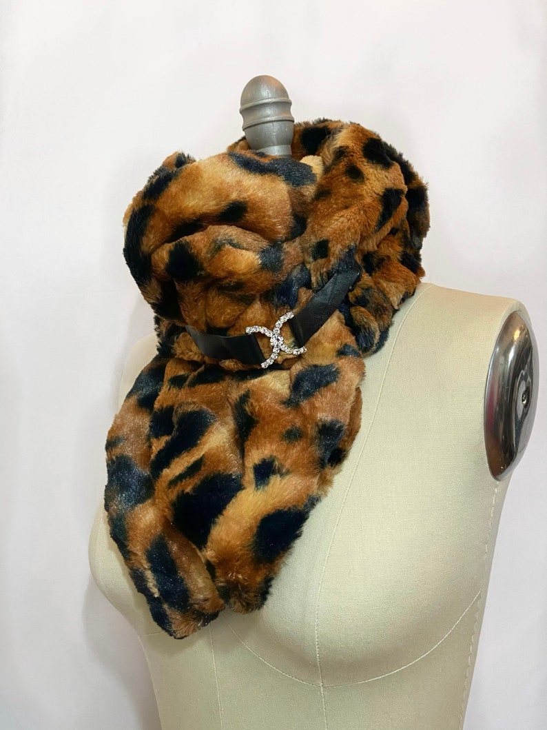 Handmade Soft Luxurious Fluffy Scarves. Tiger Faux Fur with accessories. Luxury Winter Neckwear. Valentine's gift for Her. Made In USA. image 1