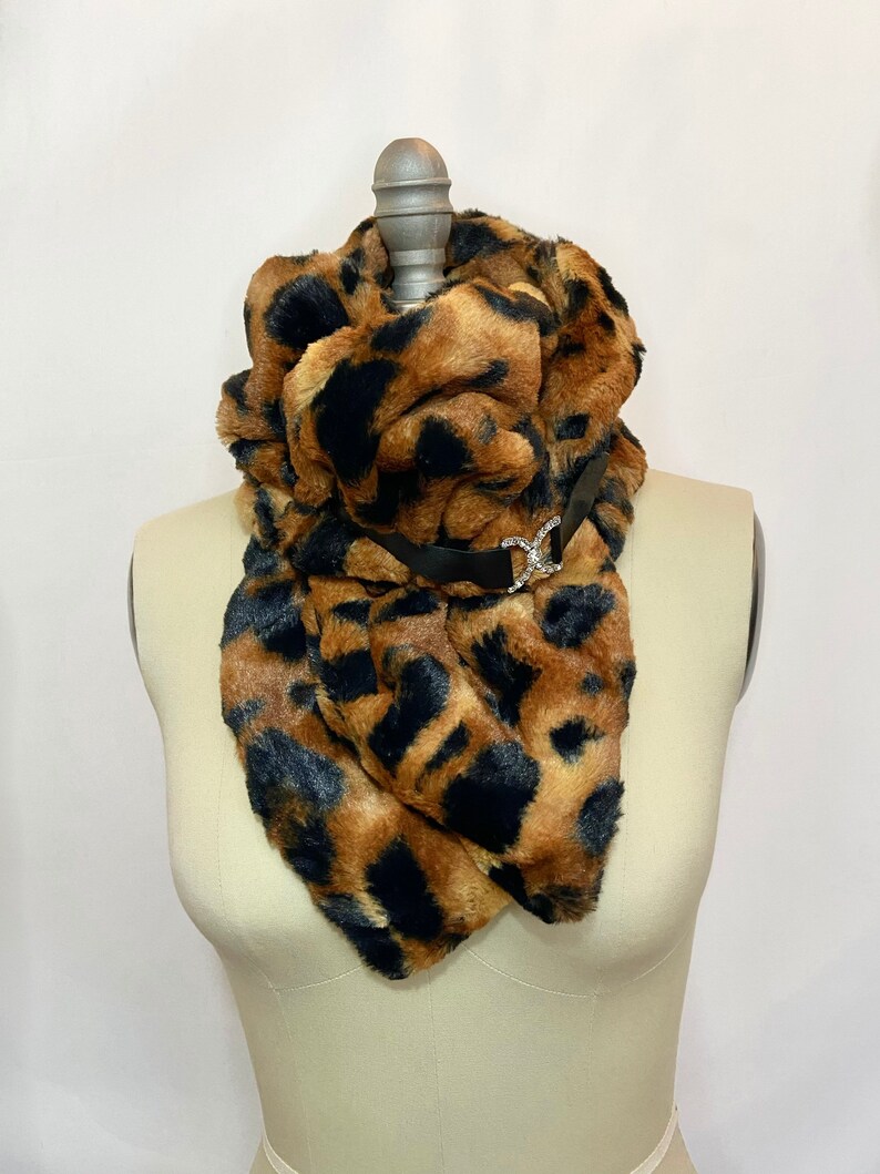 Handmade Soft Luxurious Fluffy Scarves. Tiger Faux Fur with accessories. Luxury Winter Neckwear. Valentine's gift for Her. Made In USA. image 3