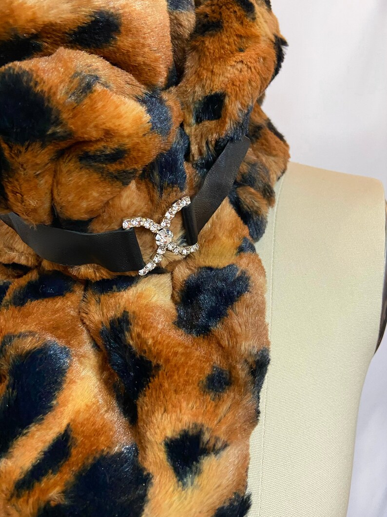 Handmade Soft Luxurious Fluffy Scarves. Tiger Faux Fur with accessories. Luxury Winter Neckwear. Valentine's gift for Her. Made In USA. image 4