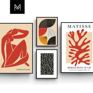 Henri Matisse Inspired Gallery Wall, Minimalist Print Art, Poster set of 4, Modern Living Room, Bedroom Art, Graphic Abstract Poster, Gift