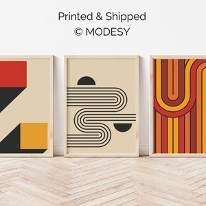 Conjunto de impresión de arte retro moderno, carteles vintage, impresiones de arte de los años 70, arte de pared geométrico