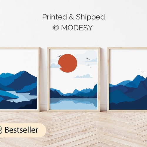 Japanese Wall Art Landscape Print Blue Art Print 3 Print Etsy