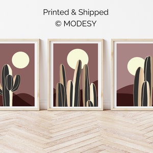Minimalistische Kaktus Wandkunst-Set, 3 große Plakate