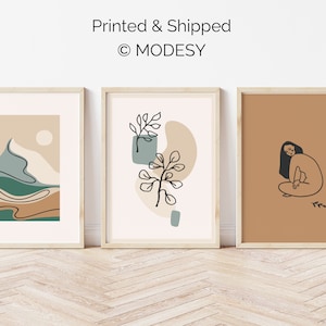 Boho wall art set, minimalist prints, beige pastel colour art, graphic poster set, living room art, bedroom wall décor, housewarming gift