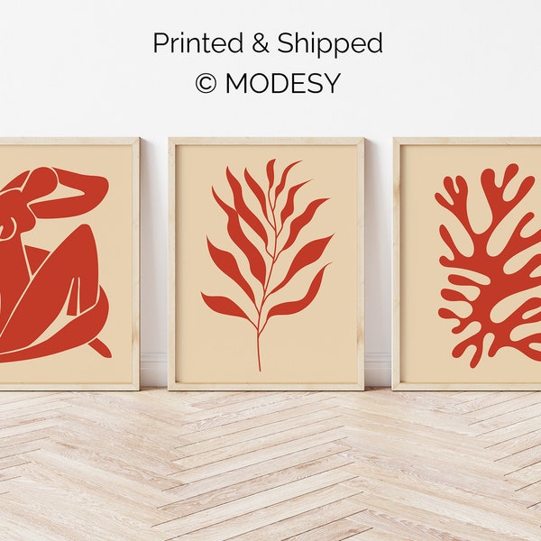 Matisse Inspired Print Set of 3, Minimalist Art, Contemporary Abstract Wall Art, Living Room Art, Bedroom Art, Modern Poster Set, Red Blue