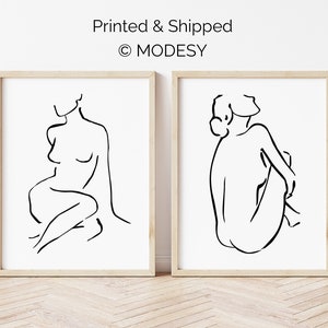 Minimalist line art, woman silhouette set of 2 prints