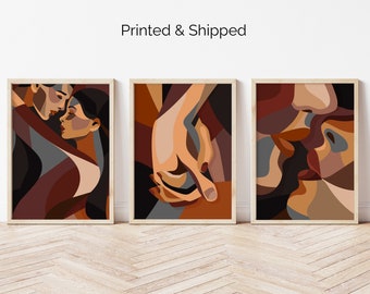 Modern art poster, Sensual bedroom art, Cubism style wall decor, Picasso inspired, Vintage posters, Geometric, Brown large wall art
