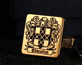 Vintage family crest cufflinks, medieval design, handmade, custom gift with initials or monogram for classic style