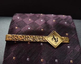 Monogrammed Tie Clip Unique Designer Golden Tie Bar, Personalized Anniversary Gift for Husband, Customizable Fathers Day Present Tie Slide