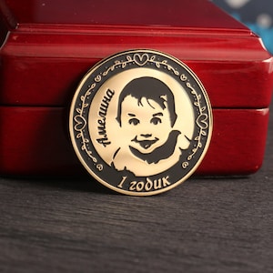 Unique personalized sterling silver coin for a birth announcement, baby shower, christening or naming ceremony to mark a baby’s birth year