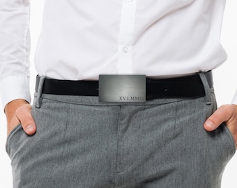 Engraved Custom Buckle for Men Grey Men's Leather Belt Boss Gift Genuine Leather Belt for Everyday Personalized Gift Ideas for best friend