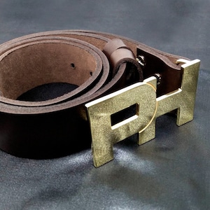 Brown belt Silver buckle personalized present for friend or boyfriend monogram custom buckle birthday man accessories gift