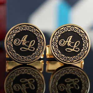 Oriental Design Customised  Boyfriend or Friend Cufflinks Gift Personalised Engraved Cufflinks in Arabic Style Present Monogram Initials