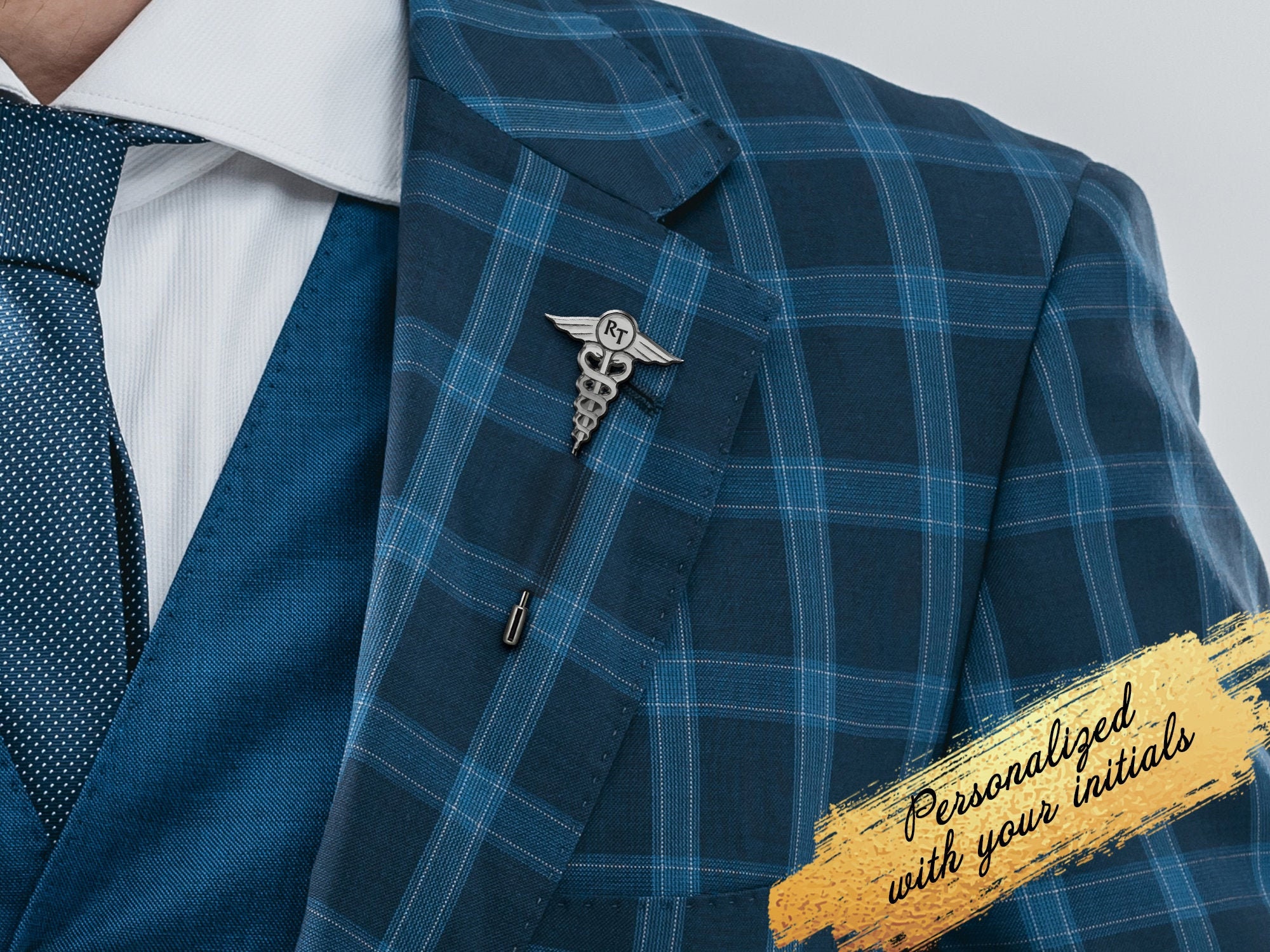 Lapel Pin with initials for doctor, Initials Tie Pin silver 925, Custom Lapel Pin for a healthcare professional, Med graduation gift