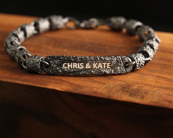 Personalized Oxidized Sterling Silver Men's Bracelet, Brutalist Jewelry