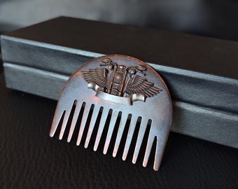Biker metal comb for hair, beard or mustache, Vintage comb with name, Custom Design Gift, Handmade Gift, Customized Gift for Husband