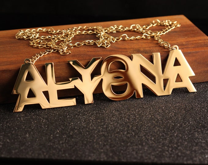 Personalized Hip Hop Name Pendant, 24k Gold Plated Brass Initial Necklace