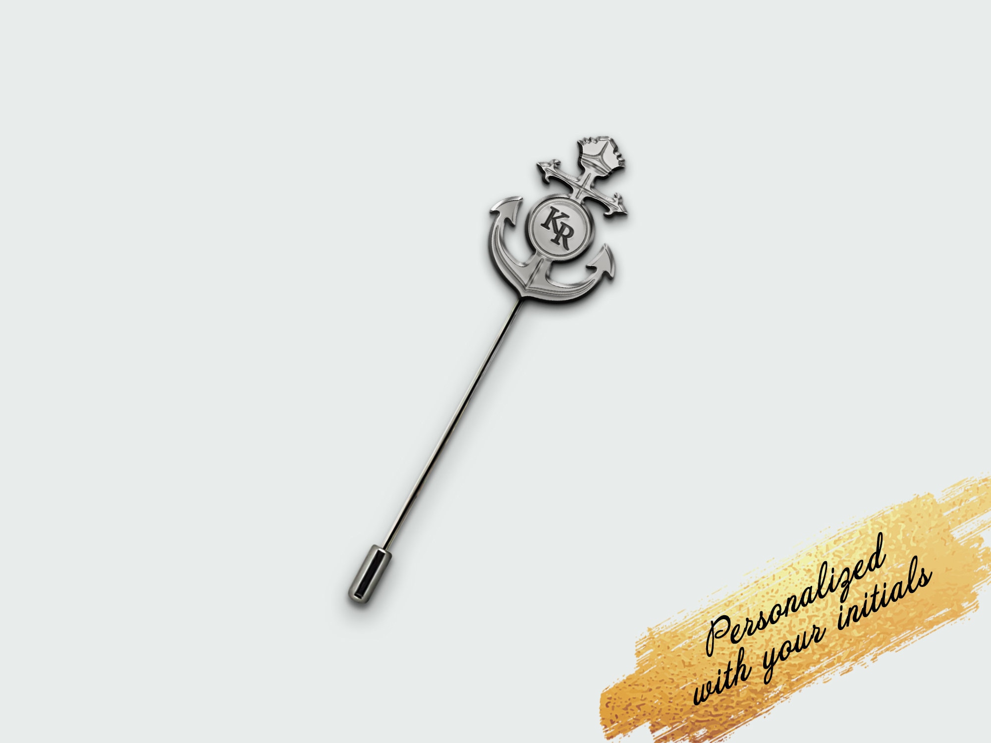 Nautical Lapel Pin, Initial Anchor Pin, Ocean Wedding Groom Pin, Sailor Custom Gift, Beach wedding tie pin, a gift for a nautical theme