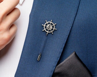 Nautical Lapel Pin, Initial Anchor Pin, Ocean Wedding Groom Pin, Sailor Custom Gift, Suit pins