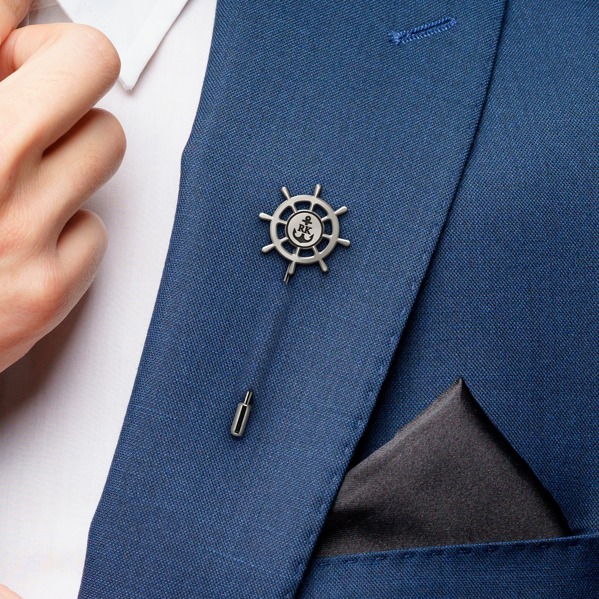 Nautical Lapel Pin, Initial Anchor Pin, Ocean Wedding Groom Pin, Sailor Custom Gift, Suit pins
