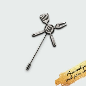 Gift to the chef, Custom Name Lapel Pins, Wedding Lapel Pin for groom, Initials Tie Pin silver 925, Bride to groom gift, image 2