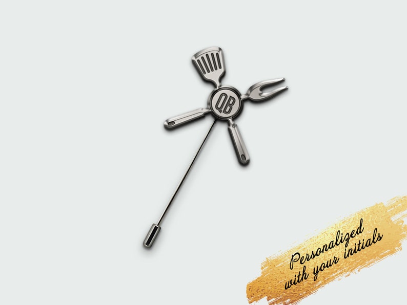 Gift to the chef, Custom Name Lapel Pins, Wedding Lapel Pin for groom, Initials Tie Pin silver 925, Bride to groom gift, image 2