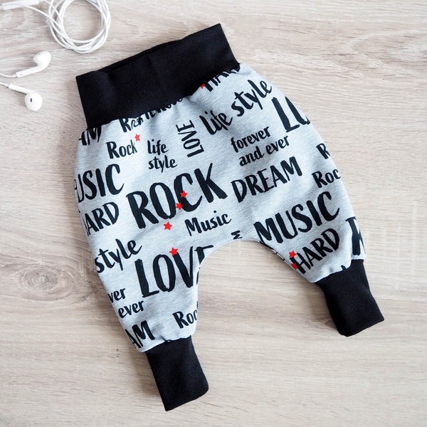 Pumphose Baby Music Love Rock'n'Roll graumeliert schwarz Junge Mädchen Kleinkind Sommersweat French Terry Rockmusiker