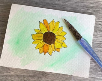 Sunflower Watercolor Card - Floral Card - Handmade Greeting Cards - Blank Stationary- Watercolor Cards - Gift Notes