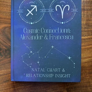 Aangepast romantisch compatibiliteitsboek met synastry-diagram | Gepersonaliseerd astrologisch rapport met harde kaft | Analyseer de compatibiliteit van liefde en relaties