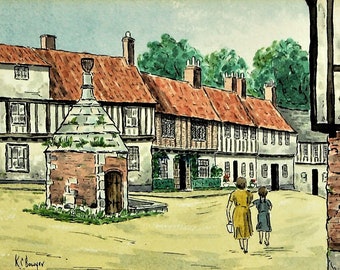 The Pump House Common Place Little Walsingham Norfolk UK, vintage lithograph