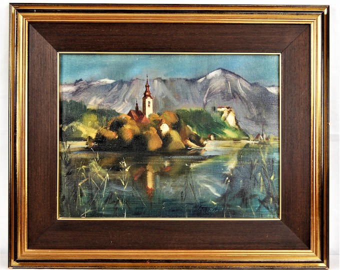 The church in the middle of the lake, oil painting on canvas