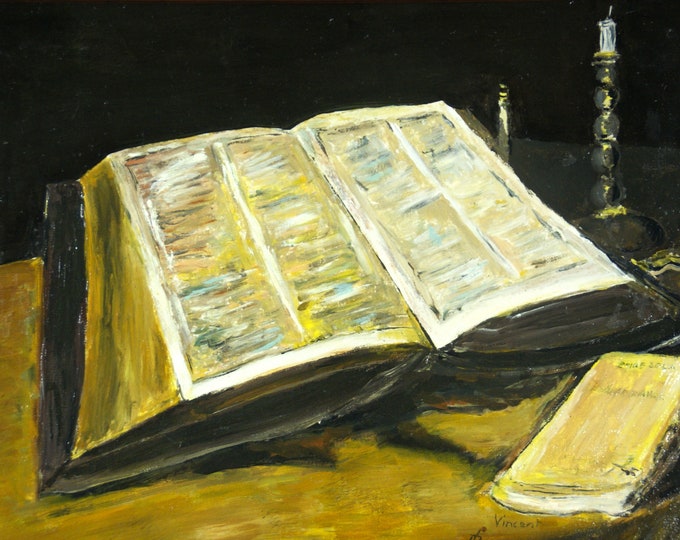 Still Life with Bible. vintage reproduction