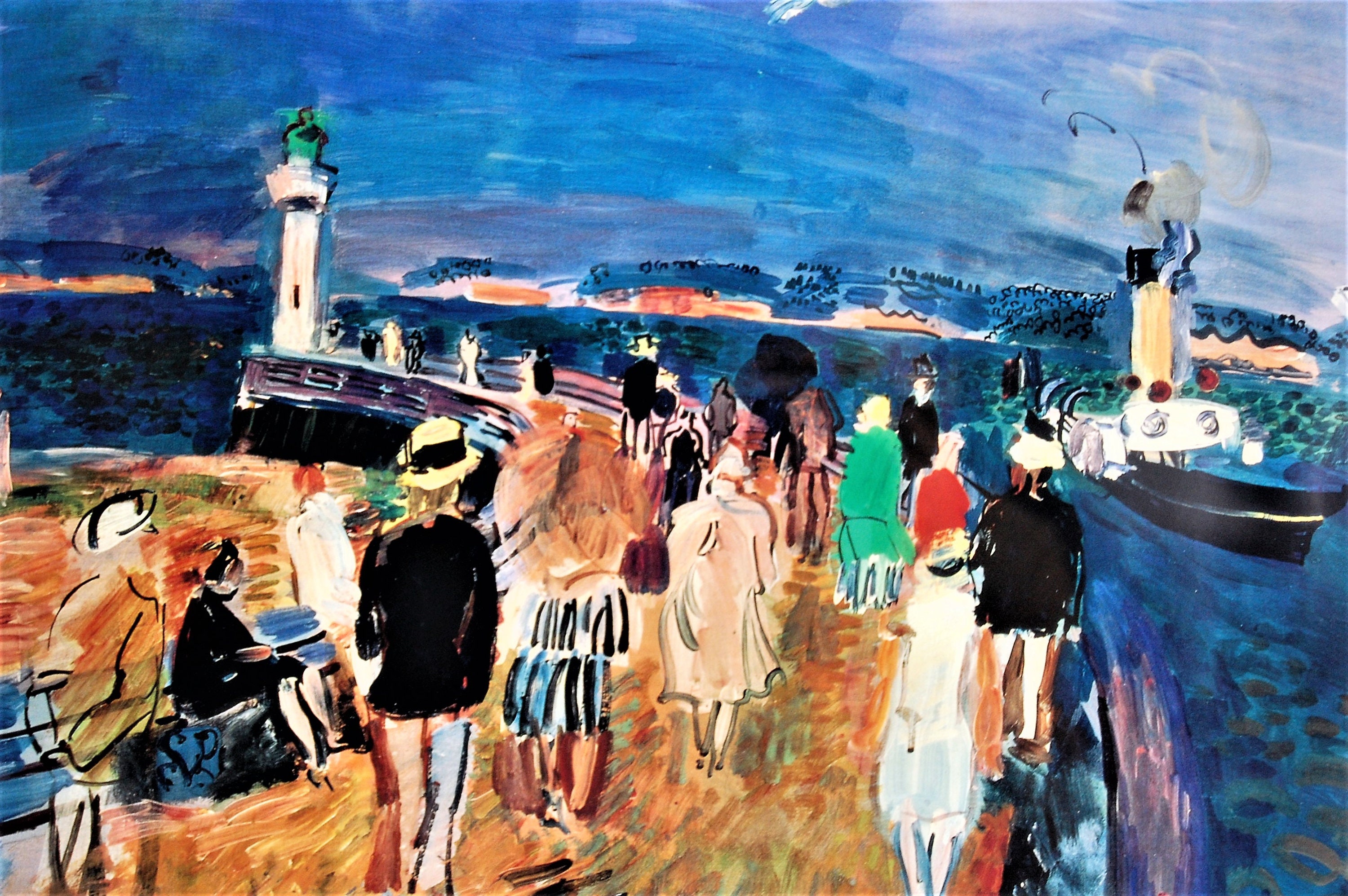 A framed print of the painting La Jetée de Honfleur by