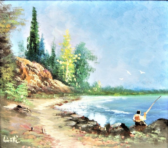 The fisherman, vintage oil painting