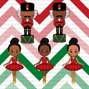 SOMENTE PNG, clipart de quebra-nozes de Natal, clipart de balé, clipart de Natal, sublimação, adesivos, menina negra PNG