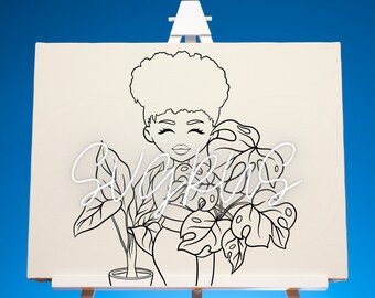 Painting svg, Afro Doll svg, Plant lover, Paint with a Twist, Black Woman svg, black women, African American svg, afro woman, cut files