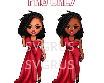 Locs Woman Clipart, Black Woman png, Fashion Clipart, Woman with Locs png, African American, afro woman, sublimation, Sticker art, PNG ONLY