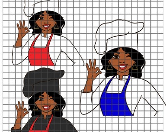 Chef SVG, Chef mujer negra SVG, Mujer negra SVG, Mujeres negras, Afroamericana SVG, Mujer afro, Chef negro SVG, sublimación, vinilo png