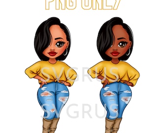 Curvy Girl Clipart, Black Woman Clipart, Fashion Clipart, Boss Babe png, African American, afro woman, sublimation, Sticker art, PNG ONLY