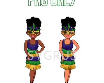 Mardi Gras Clipart, Black Woman png, Fashion Clipart, Afro Woman Clipart, African American, afro woman, sublimation, Sticker art, PNG ONLY